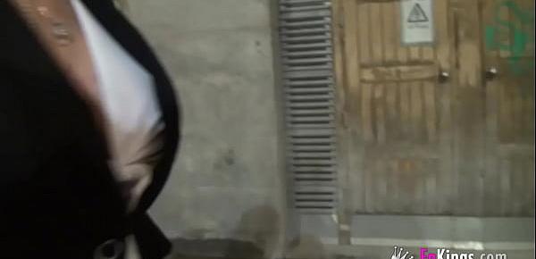 Blonde Vanesa (50) inserts herself a plug in the street and bangs her young black hookup